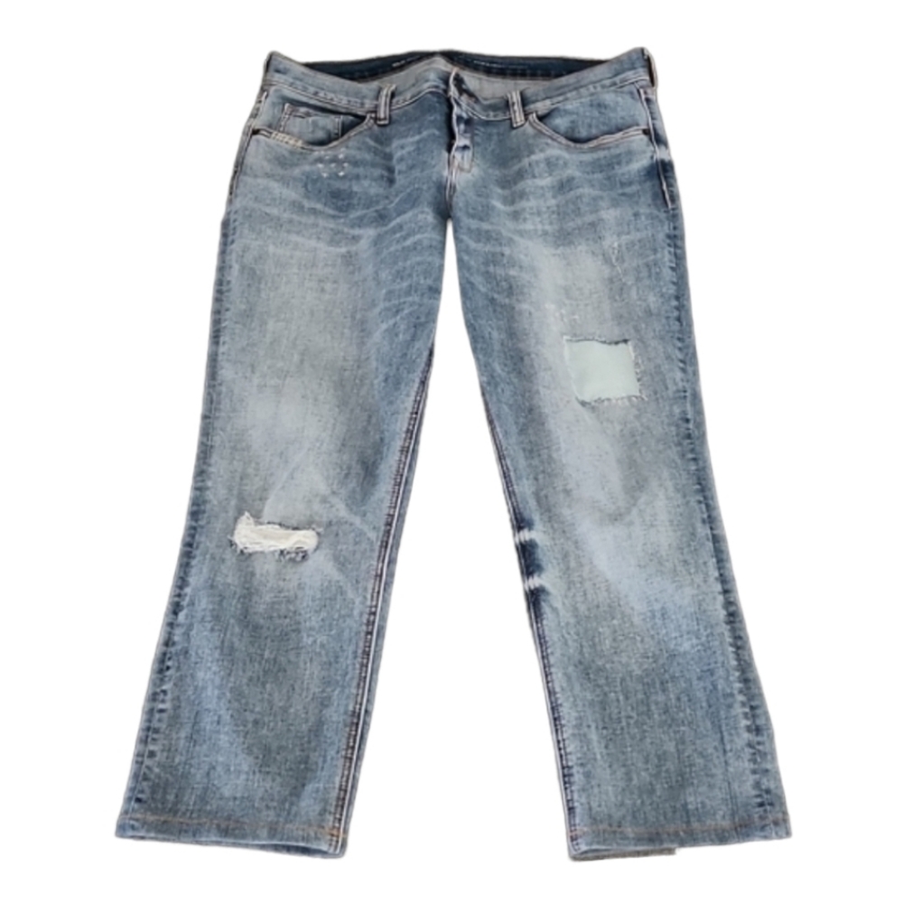 OLD NAVY Boyfriend Straight Ankle Cropped Jeans 36x25 Size 12 Ripped Distressed - Picture 10 of 16